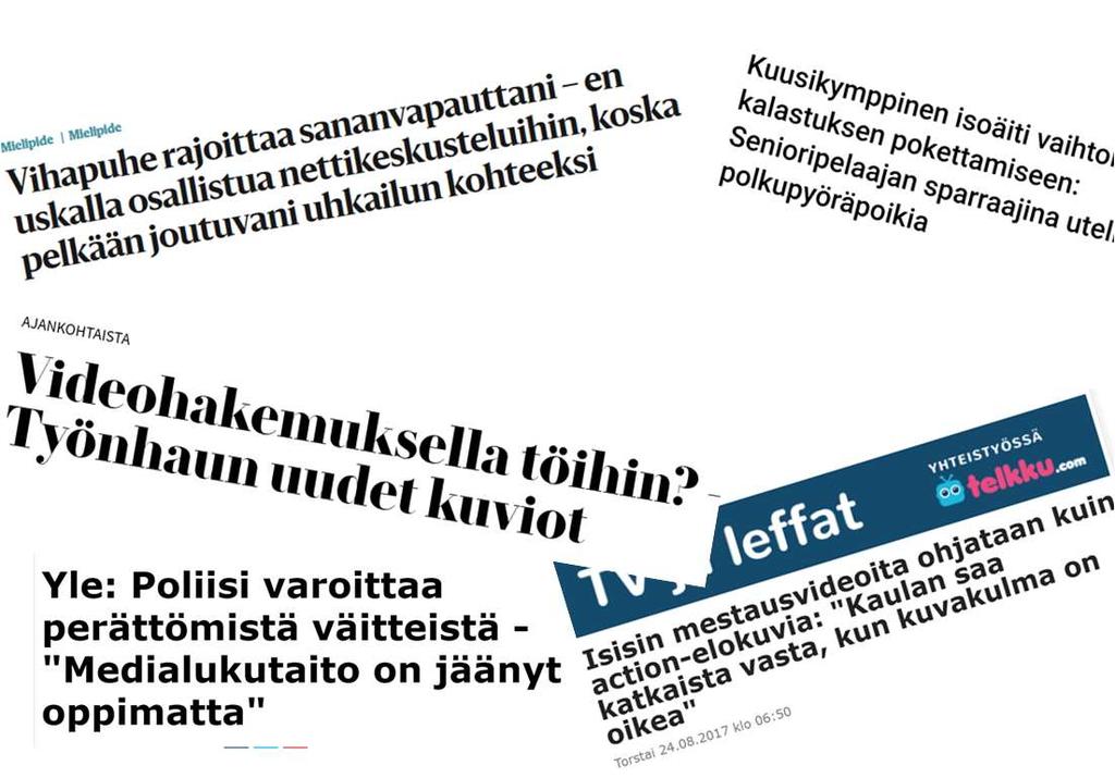 - demokratian kriisi vihapuheen ja disinformaation myötä, - työelämätaidot, - osallisuus digitalisoituvassa