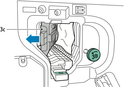 Business Ready -viimeistelylaite ja vihkolaite Jos et pääse paperiin käsiksi tai ohjaustaulussa näkyy kehotus vapauttaa paperi, käännä vihreää nuppia 3b kuvan osoittamaan suuntaan. 5.