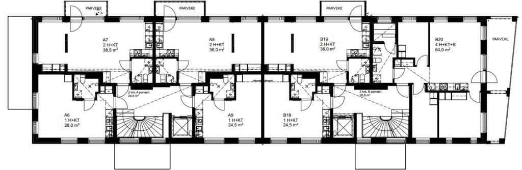 keskikoko 32,3 m²; yksiöiden keskikoko 24 m².