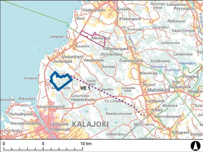 LIITE 1 Jokelan tuulipuiston voimajohdon alustavat reittivaihtoehdot erillisillä
