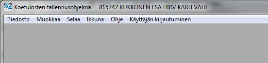 Käyttäjän kirjautuminen Kun olet kirjautunut, tietosi näkyvät ohjelman yläpalkissa (ytnro, nimi, koemuodot) Kirjaudut