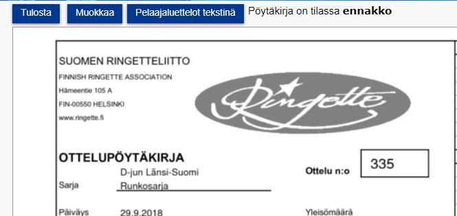 Pöytäkirja näkymä Painamalla tulosta -nappia saat näytölle pdf-muotoisen pöytäkirjan, jonka voit tulostaa.