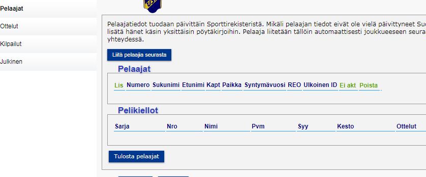 Pelaajien lisääminen joukkueeseen