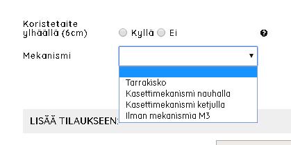 Yläreuna Kaikkien kolmen laskosverhomalliin voidaan valita koristeellinen yläreunan laskos.