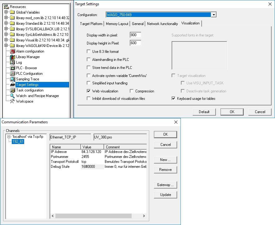 44 KUVA 33. Target settings ja IP-osoite Ohjelmointikielenä valmiissa ohjelmassa toimii FBD (function block diagram). Ohjelmointi on tehty käyttäjälle helpoksi lisättyjen kirjastojen avulla.