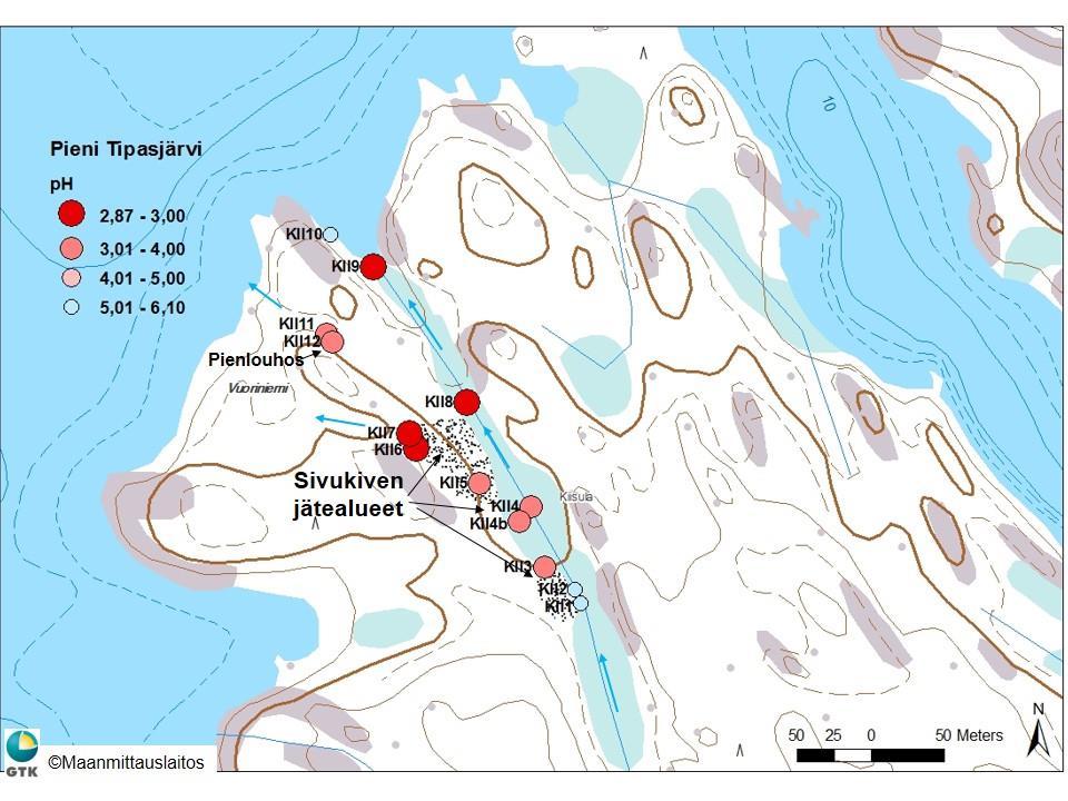 ph Esimerkkikohde: Tipasjärvi Kiisula (rikkikiisu) 7 Pintavesien happamuus (ph) kaivosalueella ja lähiympäristössä