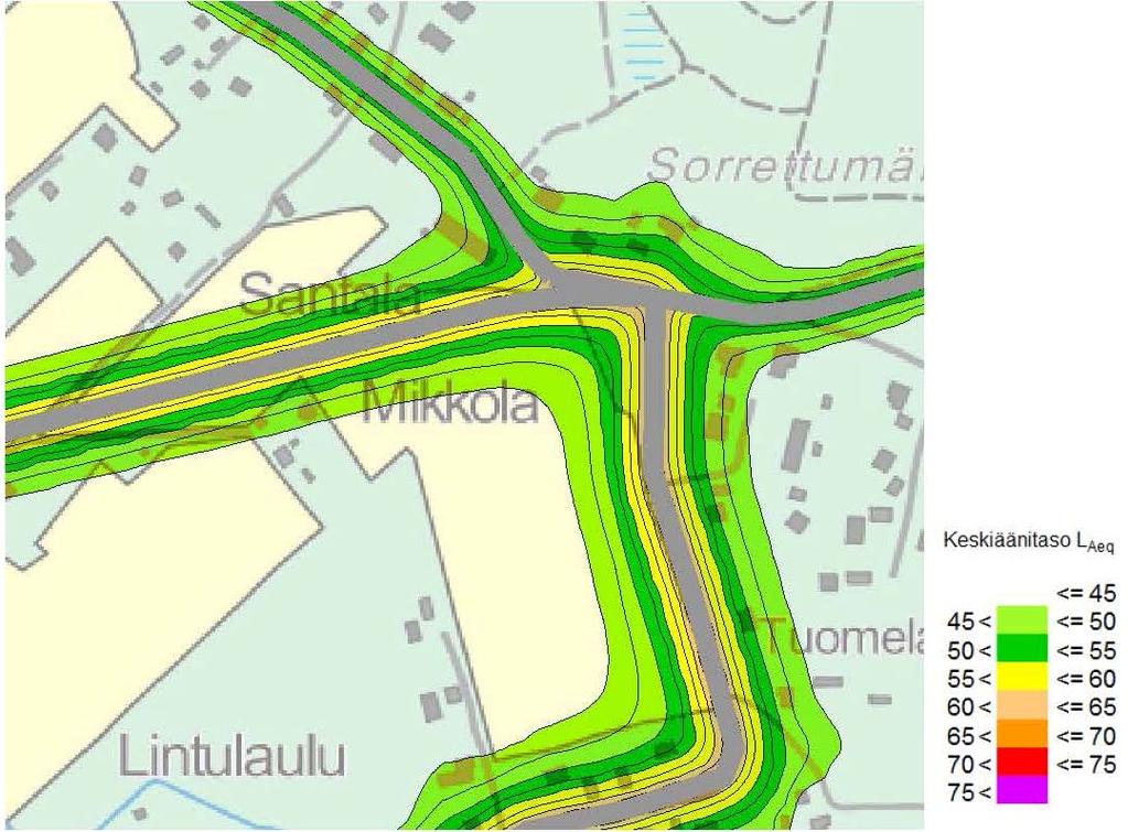 Tiemelualueet Liite 11 Ote Monnin Pihonkaarteen alustavasta melutarkastelusta,