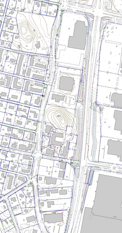 Ve 3 Launeenkatu eteläpää Katualue pääosin 19-20 metriä 1- suuntaiset pyöräkaistat 2 m, jalkakäytävät 3 m, ajorata 7 m.