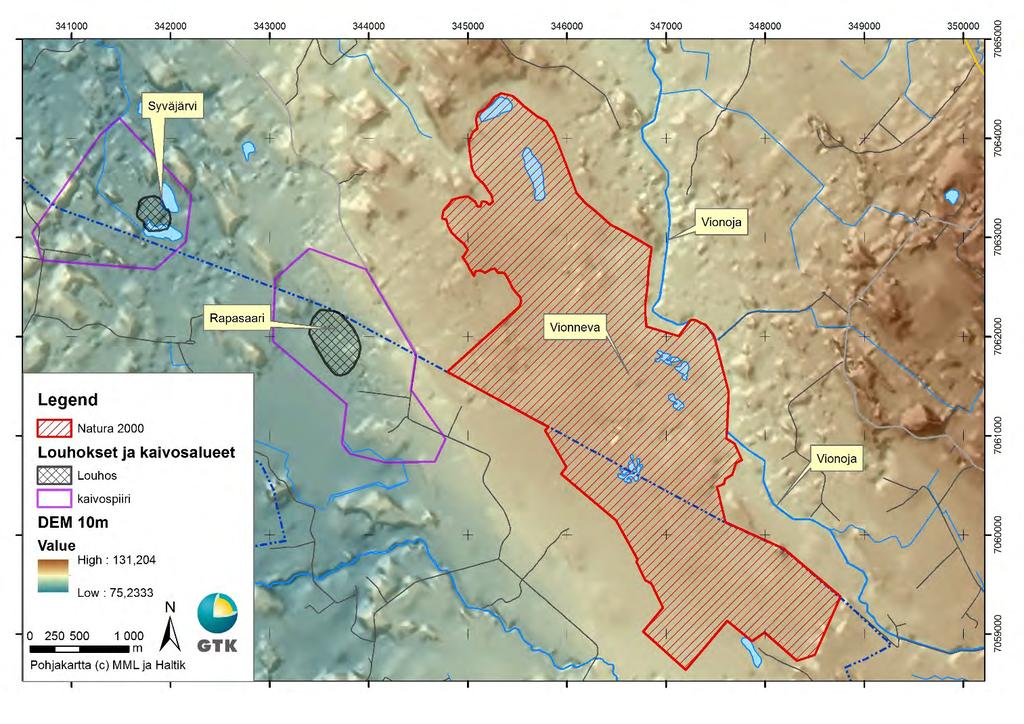 GEOLOGIAN TUTKIMUSKESKUS Rapasaari Kalliopohjavesi 2 pohjaveden korkean pinnankorkeuden johdosta mahdollista maaperän pohjaveden kautta tapahtuvaa louhinnan vaikutusta suon vesitalouteen pidetään