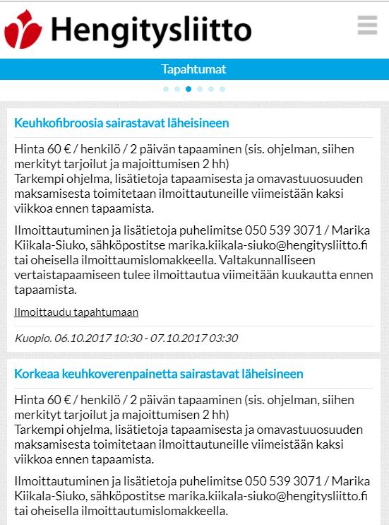 Tapahtumatiedot taskuun joka päivä Jokainen näkee sekä liiton että lähellä olevan yhdistyksen tapahtumat.