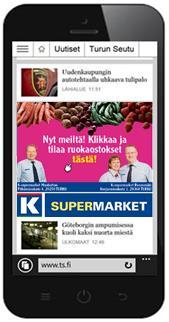 Ts.fi etusivun uutisnoston kiinteällä paikalla desktopilla, tabletilla ja mobiilissa viikon ajan 2 mainosboksia ja 1