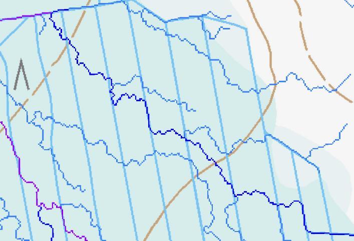 Virtausverkko Virtausverkko on laskettu maanpintamallista käyttämällä ArcMap-ohjelman työkaluja Dir ja Acc.