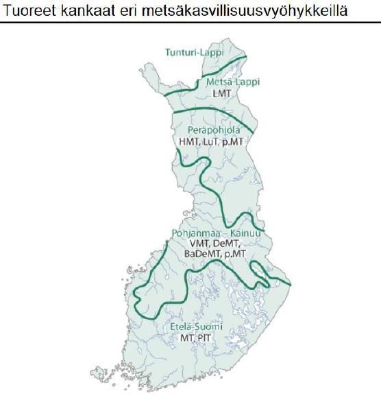 Metsäkasvillisuusvyöhykkeet Suomi on pitkä maa ja sitä halkoo monta metsäkasvillisuusvyöhykettä.