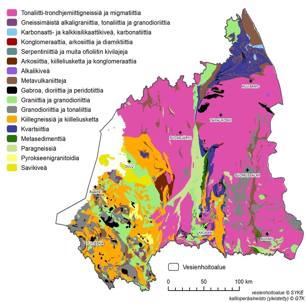 sitten kerrostunut sedimenttikivialue, Muhos-muodostuma. Se koostuu etupäässä hienorakeisista savista ja silteistä. Sedimenttipatjan alimmissa osissa konglomeraatit ja hiekkakivet ovat yleisempiä.