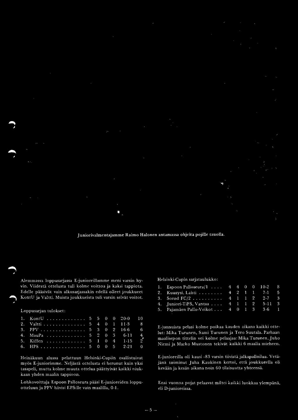 .. 4 0 1 3 3-6 1 E-junnuista pelasi kolme poikaa kauden aikana kaikki ottelut: Mika Turunen, Sami Turunen ja Tero Suutala.
