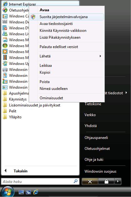 Suojaustoiminnot Windows Vista ja Windows 7 -käyttäjät, joilla ei ole järjestelmänvalvojan