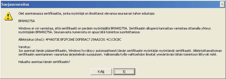 Tunnistetieto (allekirjoitus) näkyy verkkoasetusten