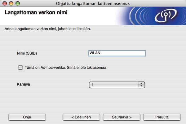 Jos luettelo on tyhjä, tarkista, että tukiaseman virta on päällä ja että se lähettää SSID:tä, ja tarkista, että laite ja tukiasema ovat langattoman käyttöalueen