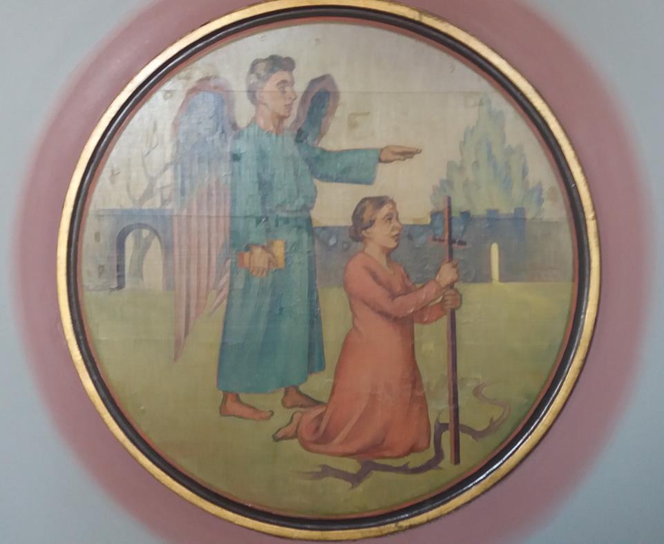 Pohjaslahden kirkko, saarnastuolin kuvitus;