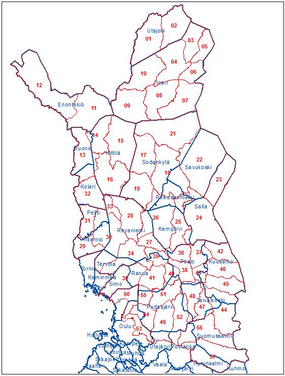 Kunnat ja paliskunnat Inari: 3-10 (8 kpl) Rovaniemi: 26,