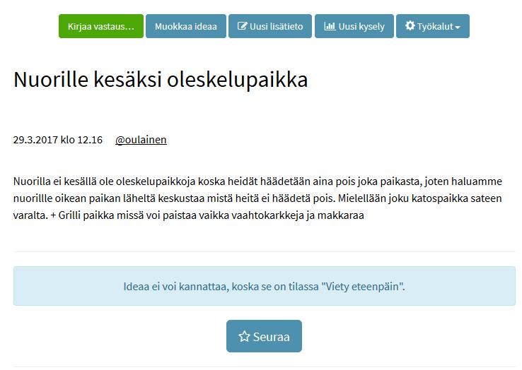 Seurattu idea löytyy tämän jälkeen omasta profiilista Seuratut ideat painikkeen takaa.