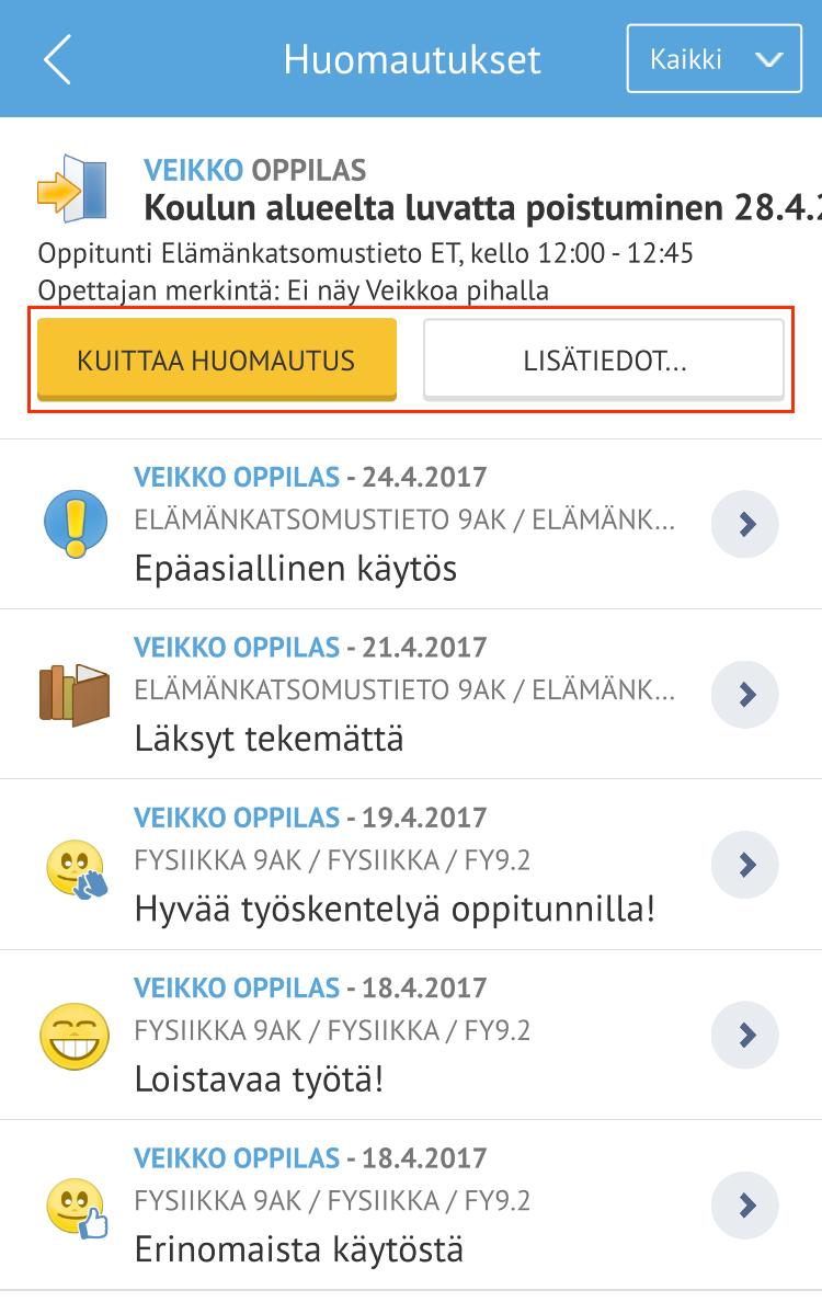 3.7 Huomautukset Huomautukset-osiossa ovat nähtävissä kaikkien huollettavien kuittaamattomat huomautukset sekä kuitatut huomautukset viimeisen kuukauden ajalta.