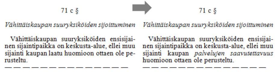 FCG SUUNNITTELU JA TEKNIIKKA OY Loppuraportti 7 (22) Vähittäiskaupan suuryksiköiden sijoittaminen (MRL 71 c ) Vähittäiskaupan suuryksikön ensisijainen sijaintipaikka on lakimuutoksen jälkeenkin