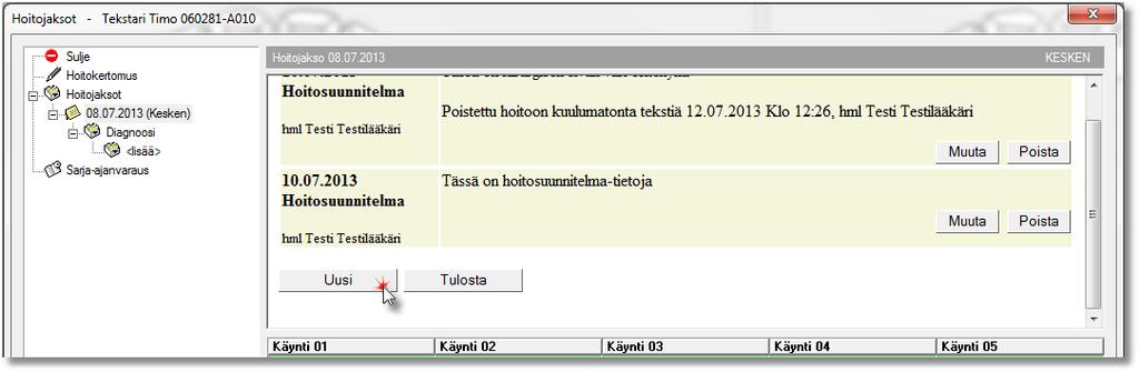 10 / 13 4. UPOTETUT KERTOMUSSIVUT 4.1. Hoitojakson kertomus Hoitojakson kertomusteksti menee Hoitosuunnitelma-sivulle. 4.2.