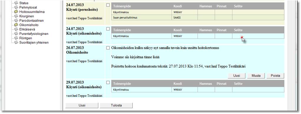 11 / 13 5. KÄYNNIT JA DIAGNOOSIT HOITOKERTOMUKSESSA Koko hoitokertomus-sivulla on mahdollista näyttää myös potilaan käynnit ja diagnoosit.