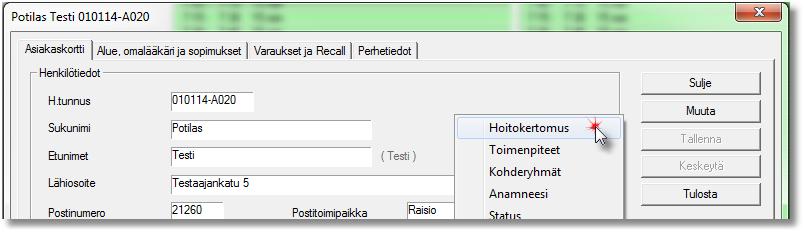 13 / 13 7. HOITOKERTOMUS AJANVARAUS-OHJELMASSA Asiakkaan hoitokertomusta pystyy lukemaan myös Ajanvaraus-ohjelmassa.