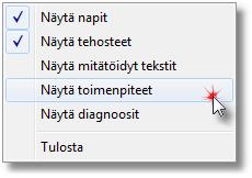 5 / 13 2.2. Lisätoimintovalikko Oikean hiirennapin takaa avautuu lisätoimintovalikko, jossa on hoitokertomuksen ulkoasuun ja käyttöön vaikuttavia toimintoja.