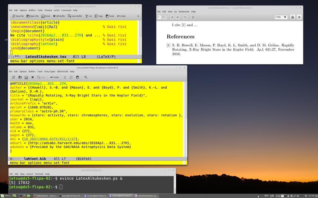L3 L3: tietokannat Kuva: emacs LatexAlkukesken.tex ja emacs lahteet.bib editorit auki.