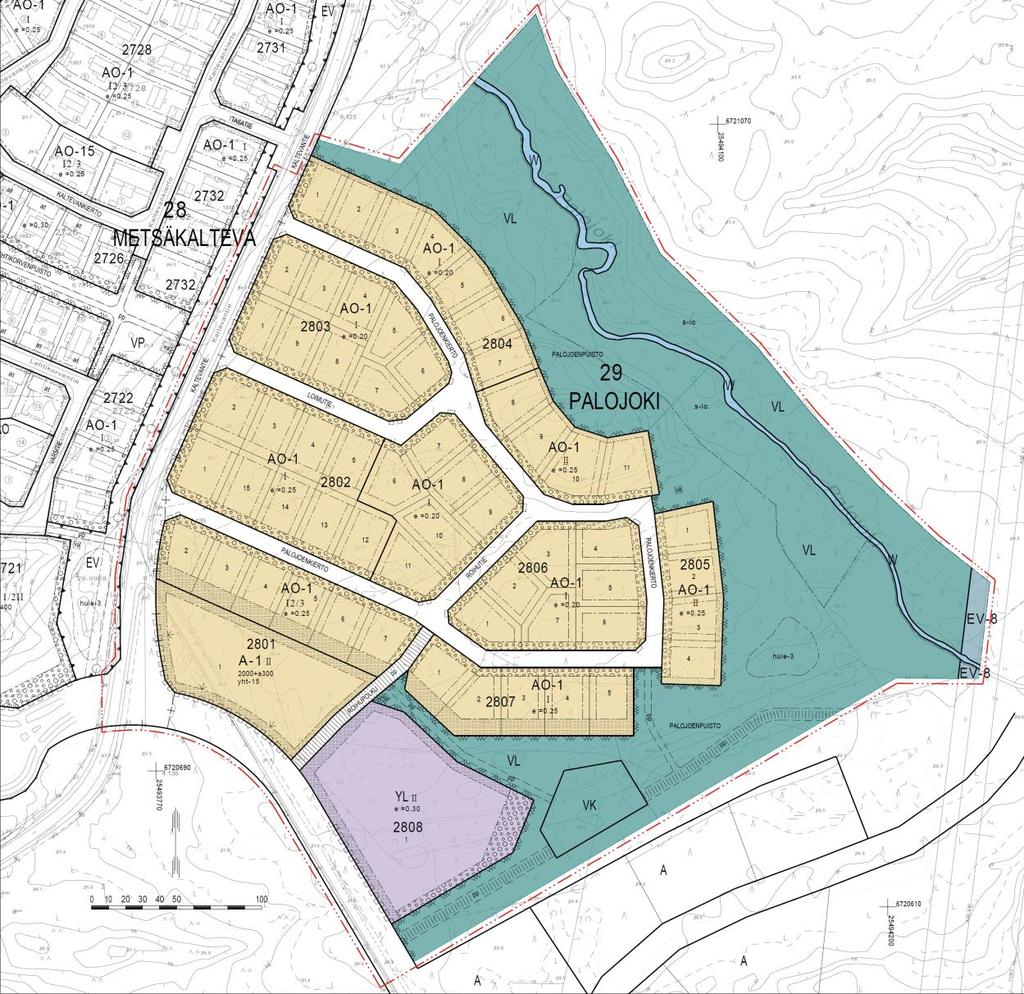 Palojoen varren alueen asemakaava voimassaoleva asemakaava 29:01 (1.7.2016 ) AO-1 Erillispientalojen korttelialue. Tontille saa rakentaa yhden asunnon.