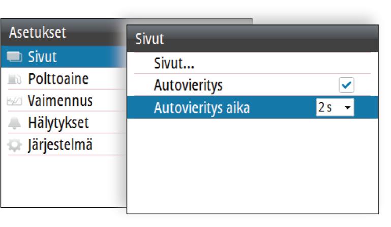 2 Valitse sivun tietokentissä näytettävät tiedot, katso kohta "Sivutietojen muuttaminen" sivulla 13 Sivujen automaattinen vieritys Järjestelmä voi