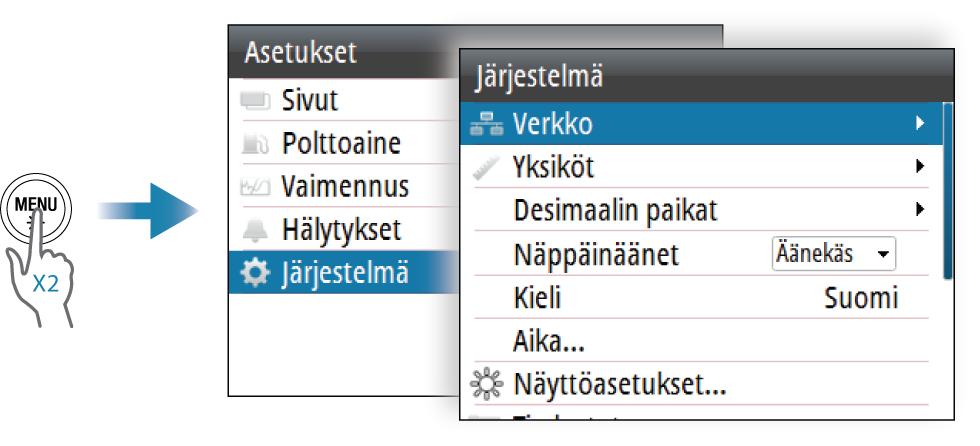 6 Ohjelmiston asetusten määrittäminen Ohjelmiston asetusten järjestys 1 Yleisasetukset Määritä yleisasetukset haluamallasi tavalla. 2 Lähteen valinta katso "Verkkoasetukset" sivulla 28.