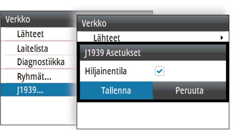 J1939-asetukset Hiljainen tila Kun tila on käytössä, yksikkö kuuntelee vain J1939-portteja. Kun tila on pois käytöstä, yksikkö pyytää määrättyjä tietoja liitetyltä laitteelta.