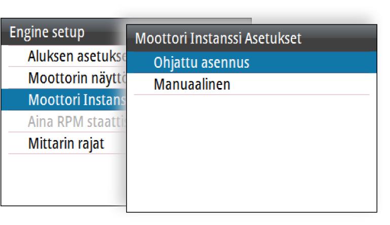 Moottorin näyttöasetukset Kussakin mittarissa voidaan näyttää korkeintaan kahden moottorin tiedot.