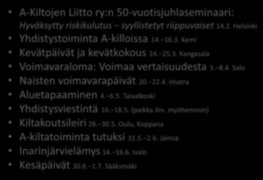 Tulossa A-Kiltojen Liitto ry:n 50-vuotisjuhlaseminaari: Hyväksytty riskikulutus