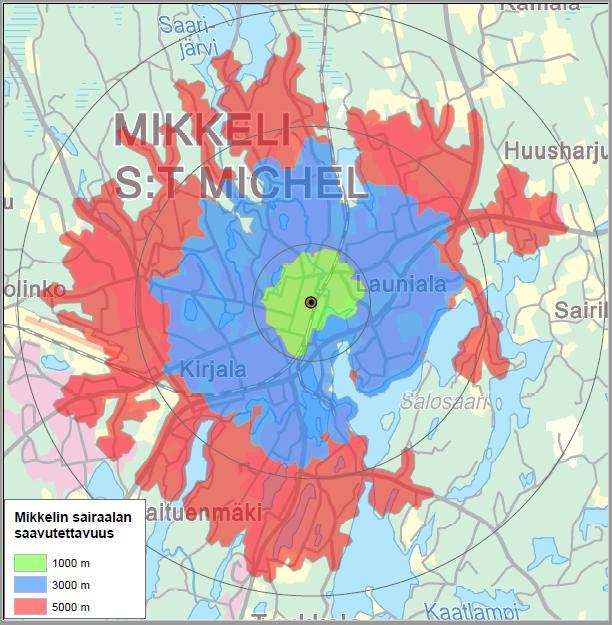 70% Mikkelin väestöstä asuu 5 km säteellä keskustasta 20min