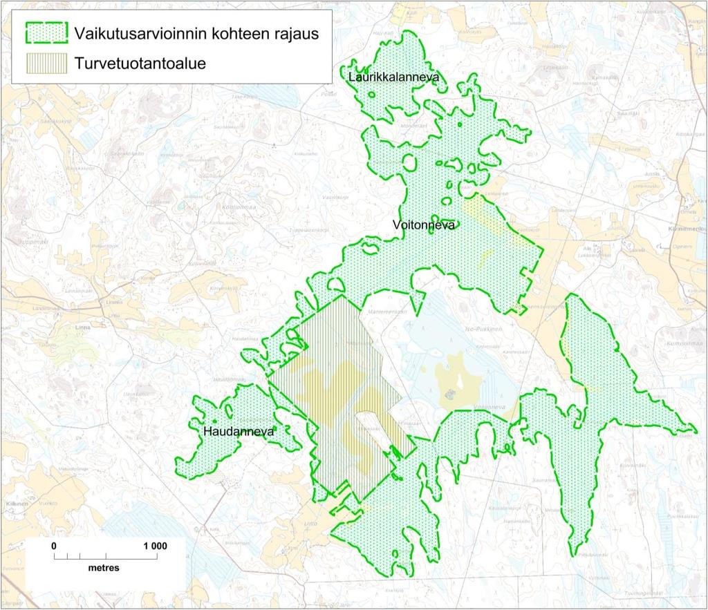 23 Kuva 4-5. Voitonneva, Laurikkalanneva ja Haudanneva. Peruskarttarasteri MML 01/2018.