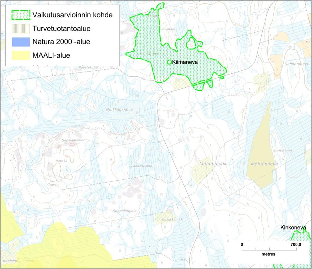 35 Kuva 4-11. Kiimaneva. Peruskarttarasteri MML 01/2018. 4.11 Kurjenneva W (15108); SEINÄJOKI Kohdekuvaus: Kurjennevan kohteen pinta-ala on 209 hehtaaria ja alue on lähes kauttaaltaan ojitettu (Kuva 4-12).
