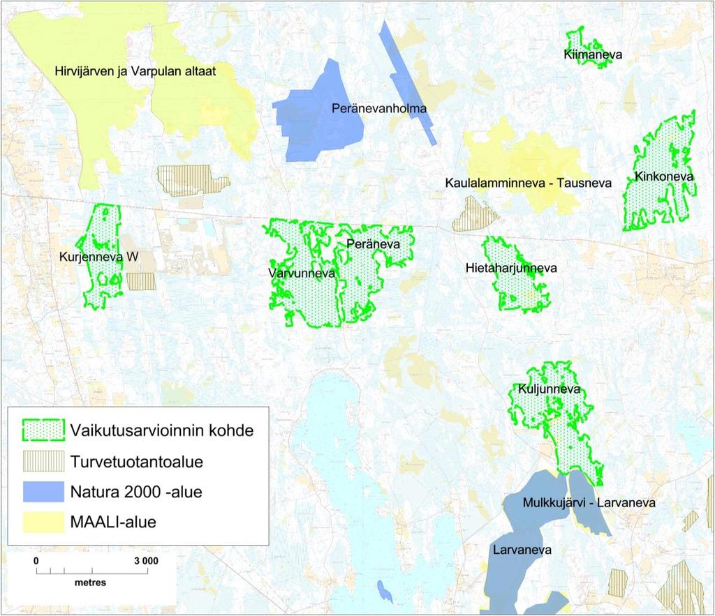 tuotannolle soveltuvaksi merkittyä kohdetta (Kuva 4-18). Alueiden yhteispinta-ala on suuri. Lisäksi seudulla on mahdollisesti jopa kymmenen sääksireviiriä ja 2 3 maakotkareviiriä.