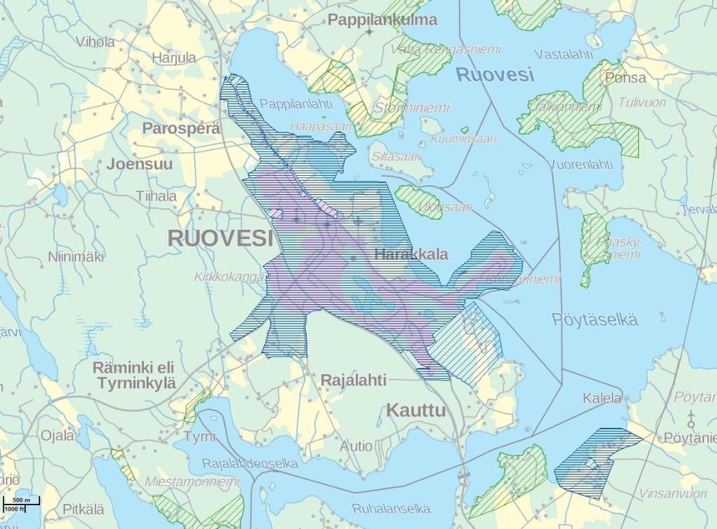 Ruoveden kirkonkylän ja Ruhalan asemakaava-alueet Kirkonkylän rakennuskaava on laadittu vuonna 1988.