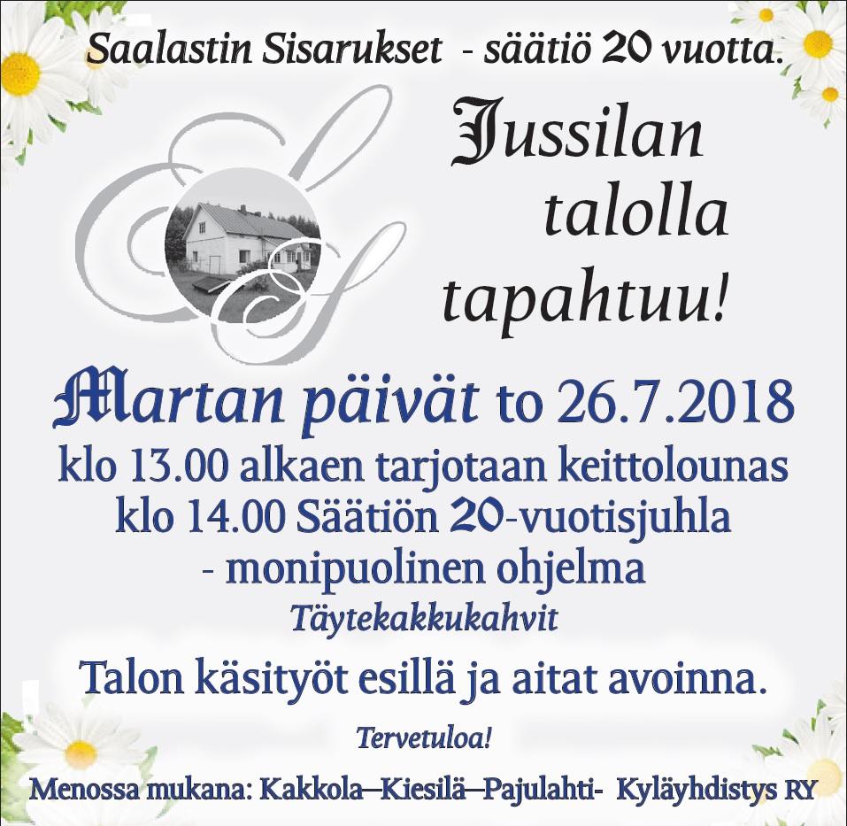 seutuyhdistys KESÄTORIT SUOMENNIEMELLÄ 2018 Kirkonkylällä