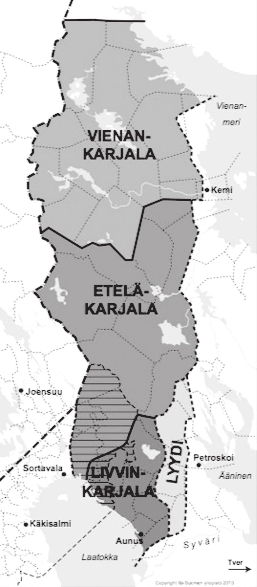 SUSANNA TAVI Kartta 1. Rajakarjalaismurteiden puhuma-alue (viivoitettu) Karjalan kielen venäläisperäisen sanaston etymologiaan keskittynyt tutkimus on alkanut jo 1700-luvulla (Ruoppila 1986: 7).
