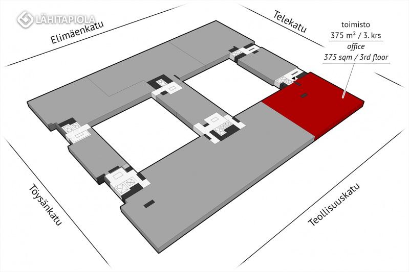 Toimisto 375 m² / 3. krs. Vuokrataan 3.