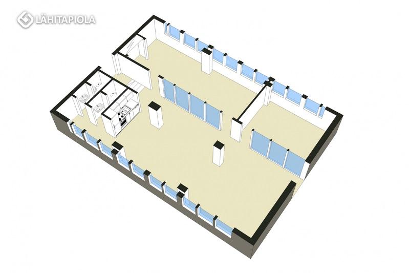Toimisto 140 m² / 3. krs. Vuokrattavana pieni ja siisti toimistotila Vallilassa. Tilassa on avotilaa ja huoneita.