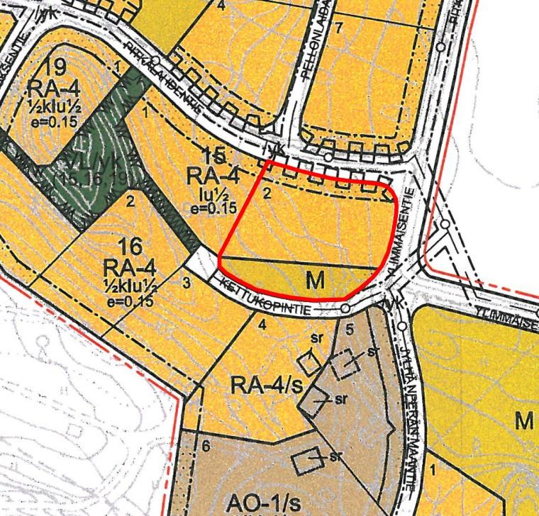 Kuva 7. Ote Sappeen kylän ranta-asemakaavan muutoksesta. Suunnittelualue on rajattu punaisella.