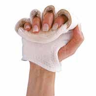 Sormellinen kämmentuki Pehmeä tuki, joka suojaa kämmentä sormikontraktuurissa. Sormien välissä oleva materiaali antaa kevyen abduktion. Tuki on helppo pukea, koska sen saa täysin auki.