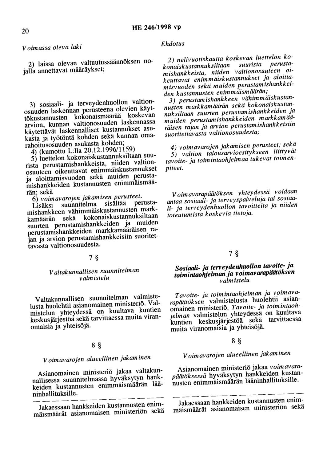 20 HE 246/1998 vp 2) laissa olevan valtuutussäännöksen nojalla annettavat määräykset; 3) sosiaali- ja terveydenhuollon valtionosuuden laskennan perusteena olevien käyttökustannusten kokonaismäärää